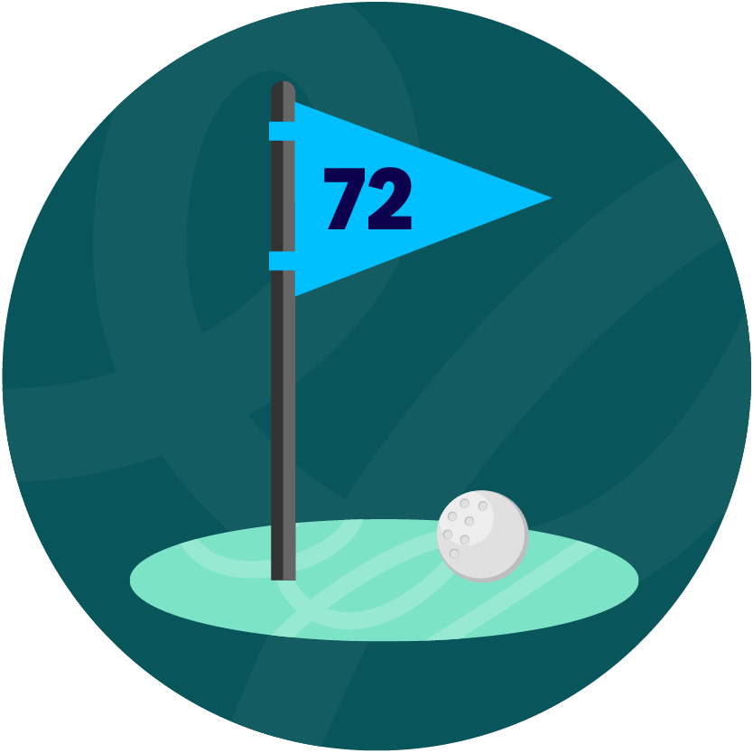 Graphic of golf flag with number 72 written on it
