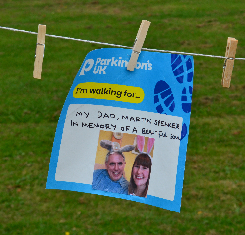 Photo of a back dedication sign from Walk for Parkinson's