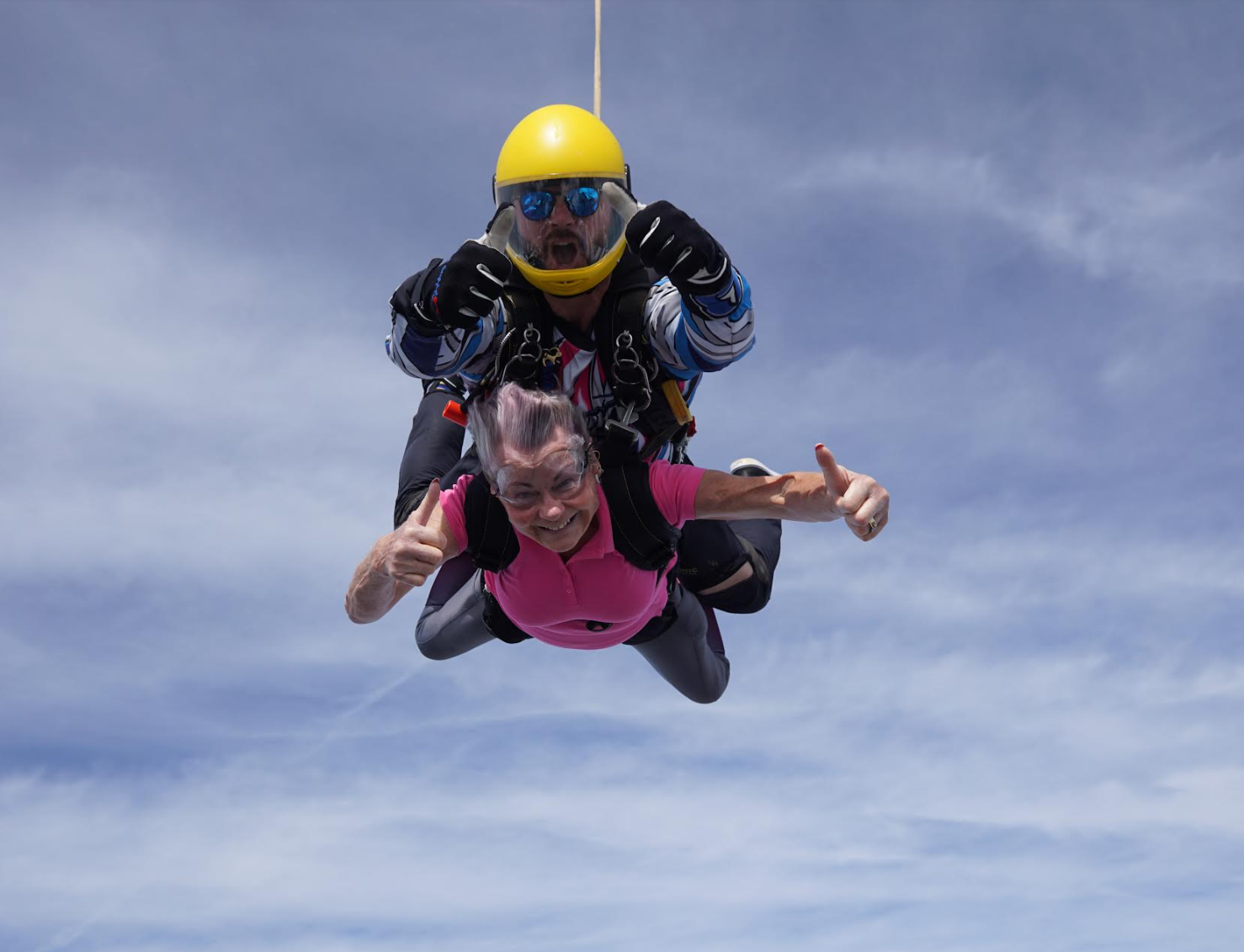 Lady taking part in a skydive